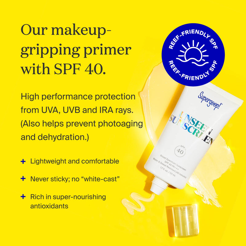 Supergoop! Unseen Sunscreen, 0.5 oz - SPF 40 PA+++ Reef-Friendly, Broad Spectrum Face Sunscreen & Makeup Primer - Weightless, Invisible, Oil Free & Scent Free - Beard Friendly - For All Skin Types 0.5 Fl Oz (Pack of 1) - NewNest Australia