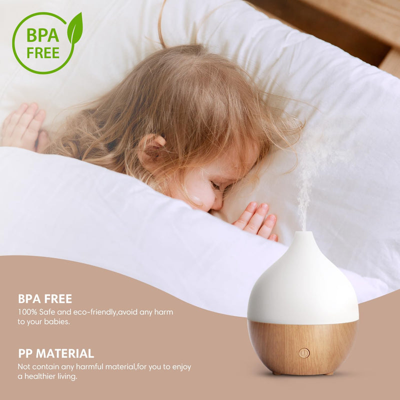 SALKING Aroma Diffuser, 100ml Small Ultrasonic Aromatherapy Diffuser for Essential Oils, with Automatic Shut-Off Function, Warm White Light White Wood Grain Diffuser for Home Office or Yoga - NewNest Australia
