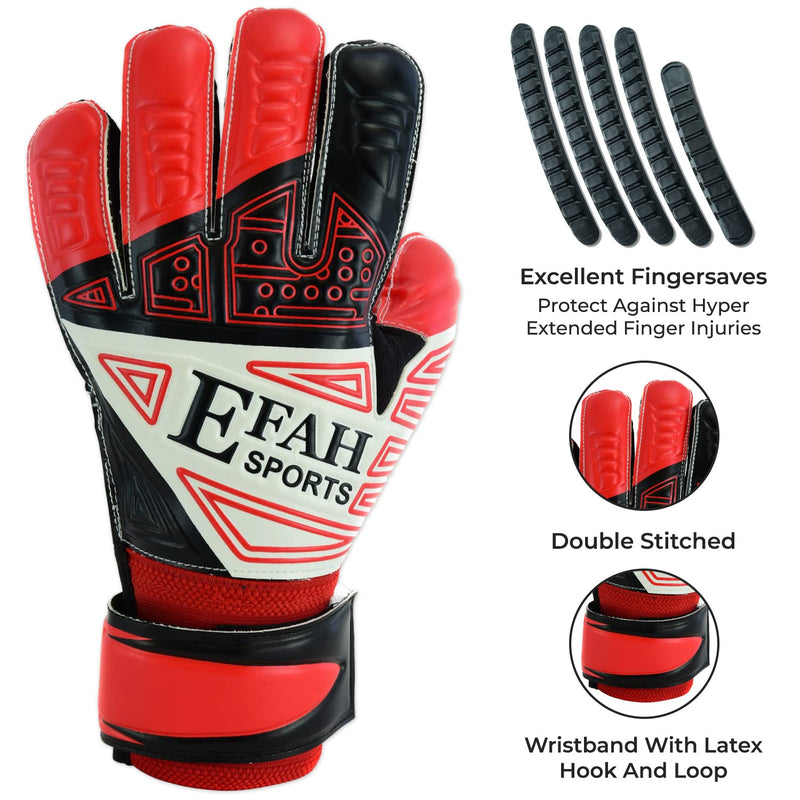EFAH SPORTS Soccer Goalkeeper Gloves for Kids Boys Children Youth Football Goalie Gloves with Fingersave and Double Wrist Grips Size 5 suitable for 9 to 12 years old Red - NewNest Australia