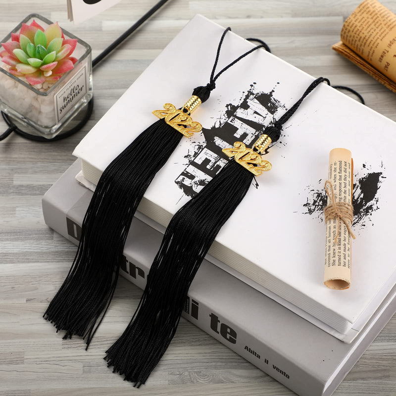 10 Pieces 2022 Grad Graduation Tassels Graduation Cap Tassels Graduation Hat Decoration Tassel with 2022 Year Gold Date Charms for 2022 Graduation Party Activities (Black) Black - NewNest Australia