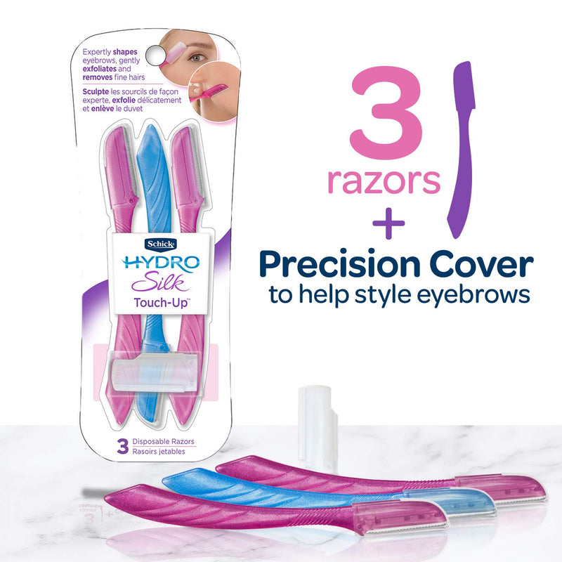 Schick Hydro Silk Touch-Up Multipurpose Exfoliating Dermaplaning Tool, Eyebrow Razor, and Facial Razor with Precision Cover, 3 Count (Packaging May Vary) - NewNest Australia