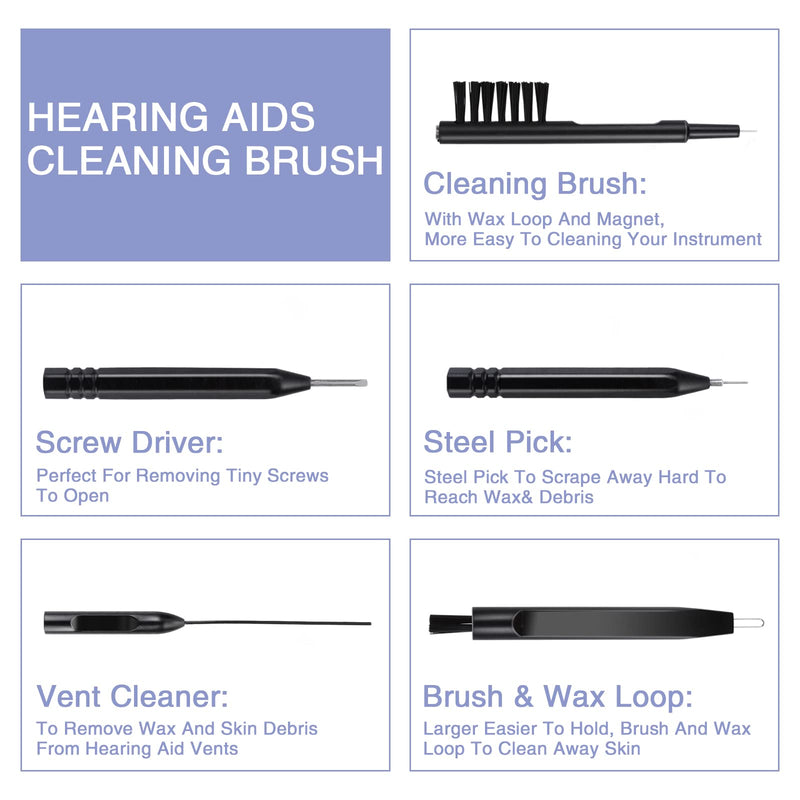Prasacco Pack Of 6 Cleaning Tools For Hearing Aids, Professional Hearing Amplifier Cleaning Brush, Screwdriver, Fabric, Ventilation Cleaner, Wire Hearing Aid Accessories With Microfibre Cloth - NewNest Australia