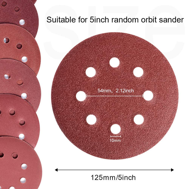 S SATC 72 PCS 5 Inch 8 Hole Hook and Loop Adhesive Sanding Discs Sandpaper for Random Orbital Sander 40 60 80 120 180 240 320 grits 72pcs 5 inch - NewNest Australia