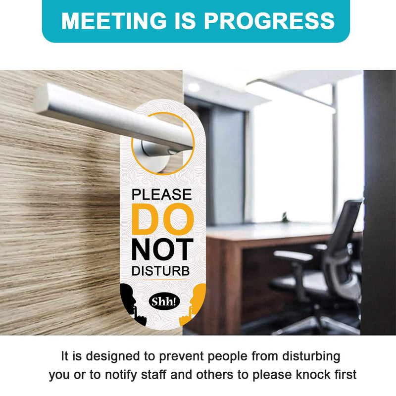 NewNest Australia - 4 Pack Do Not Disturb Door Hanger Sign Funny, Meeting in Progress Door Sign PSLER Black and White Ideal for Therapy, Sleeping, Session in Progress,Spa Treatment, 8.86X3.35 inches PVC Hanging Sign 