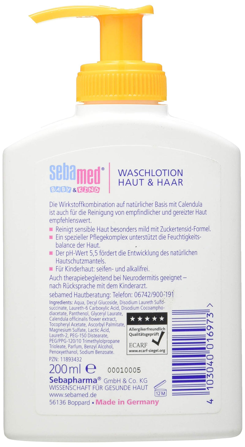 Sebamed Baby & Child Washing Lotion Skin & Hair with Calendula 200 ml, cleanses sensitive children's skin particularly gently, even for skin prone to irritation - NewNest Australia