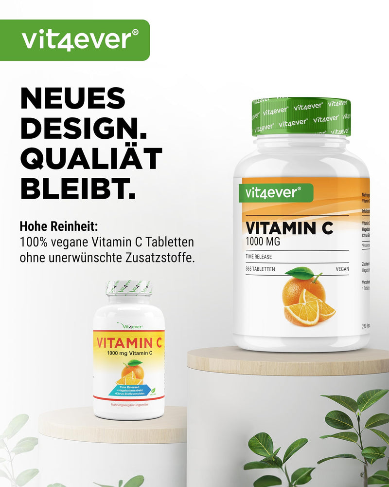 Vitamin C 1000mg - 365 tablets in annual supply - Time released effect - Laboratory tested - Vitamin C + rosehip extract + citrus bioflavonoids - Vegan - High dosage - NewNest Australia