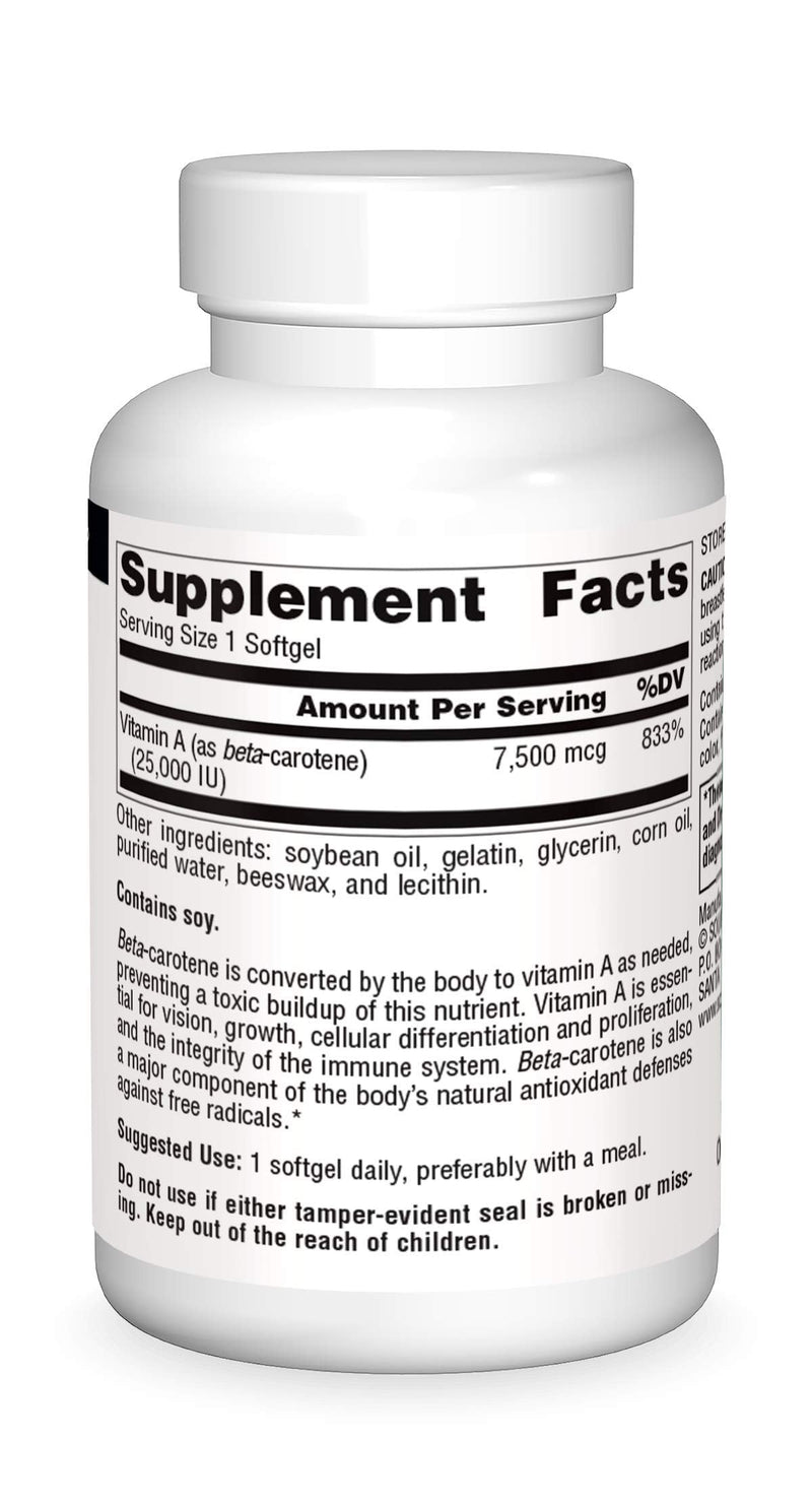 Source Naturals Beta Carotene 25000 iu Antioxidant Protection - Converted By Body To Vitamin A - 100 Softgels 1 100 Count (Pack of 1) - NewNest Australia