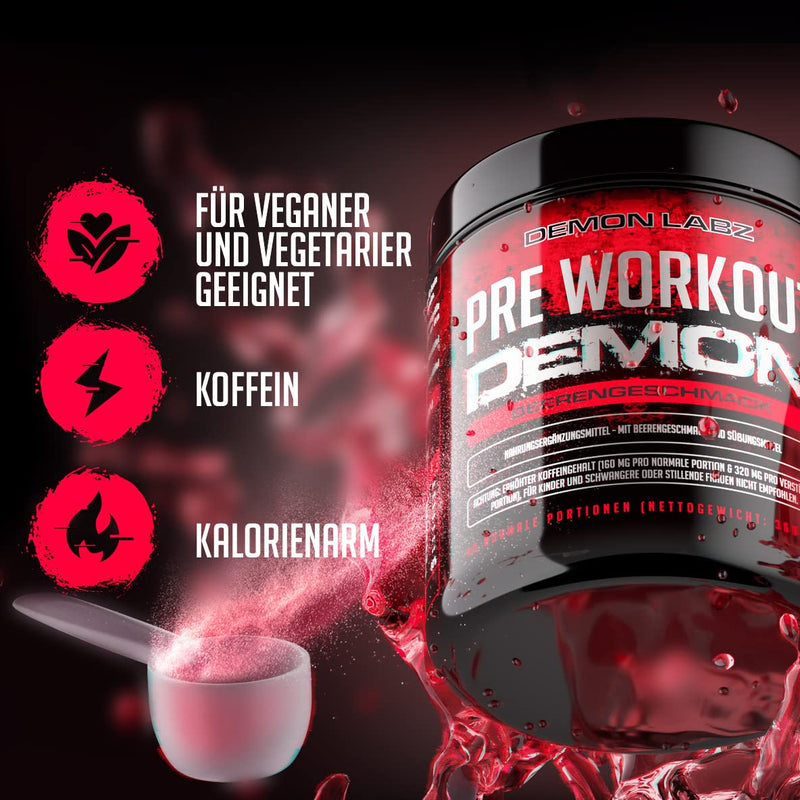 Pre Workout Demon - BERRY FLAVOR - Pre Workout Booster - Training Booster Powder with Creatine Monohydrate, Beta Alanine, Taurine, Citrulline & Caffeine - Made in Germany (360g) 40 portions (pack of 1) - NewNest Australia