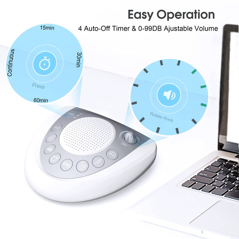 White Noise Sound Machine for Sleeping Baby Kid Adult Office Privacy with 24 Soothing Sounds, Portable Sleep Machine White Noise Fan Natural Sound, Battery & Plug, Timer, 2 USB Charger, Headphone Jack Sliver - NewNest Australia