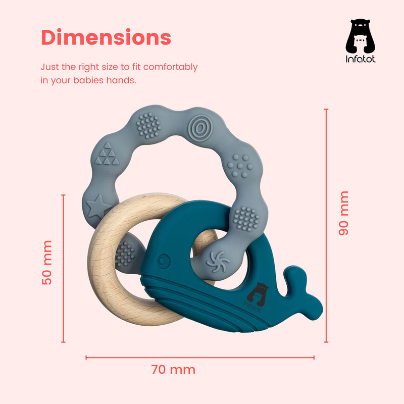 Infatot MultiTexture Teething Toys for Baby, BPA Free Silicone Easy to Hold Toy with Wooden Teether. Animal Teethers for Newborn & Babies 3 4 6 12 Months Boy & Girl Teether Infant & Shower Gifts. B Blue and Navy - NewNest Australia