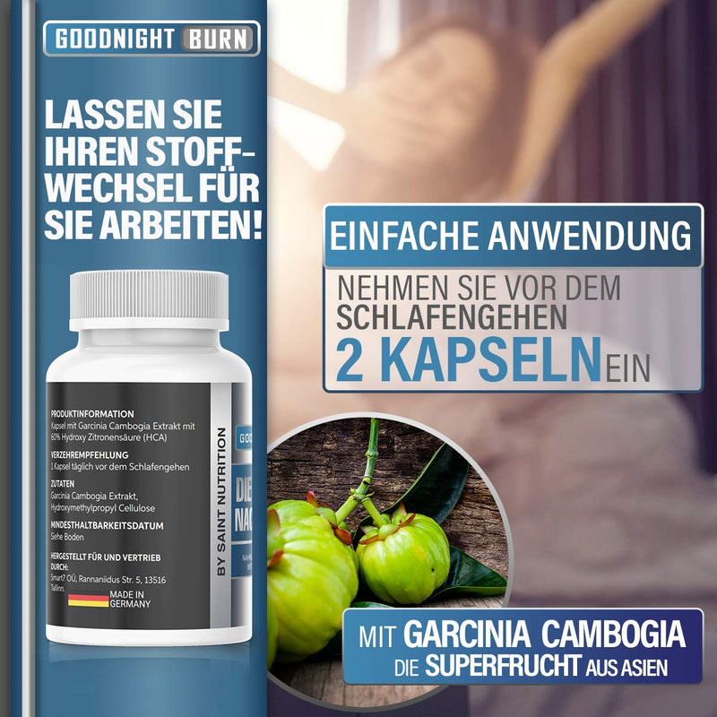 Saint Nutrition® GOODNIGHT F-BURN Capsules Vegan - 1 capsule for the night with Garcinia Cambogia - for men & women, fast + high dosage - NewNest Australia
