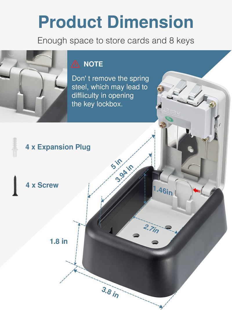 Puroma Security Key Lock Box, 4-Digit Combination Waterproof Portable Key Storage Lockbox Wall Mount 5 Key Large Capacity for House Key, Special Car Key, ID Card (Black & Gray) Black & Gray - NewNest Australia
