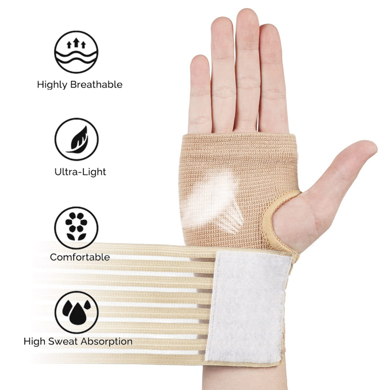 ACWOO Wrist Brace, 2 Pack Elastic Wrist Support with Strap, Wrist Compression Wrap Adjustable Wrist Strap Relieves Wrist Pain, Tendonitis, Sports Use for Men and Women, Right & Left (Beige) Yellow - NewNest Australia