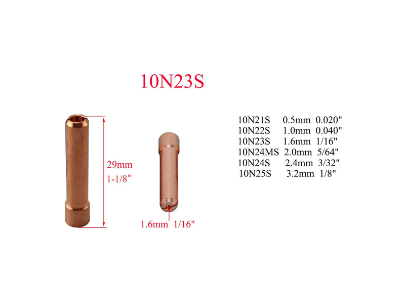 TIG Stubby Gas Lens Collets body 17GL040 10N22S (0.040") 17GL116 10N23S (1/16") 17GL332 10N24S (3/32" & 2.4mm) 17GL18 10N25S (1/8" & 3.2mm) Pyrex Cup #5 ~ #10 Kit WP 17 18 26 TIG Welding Torch 33pcs - NewNest Australia