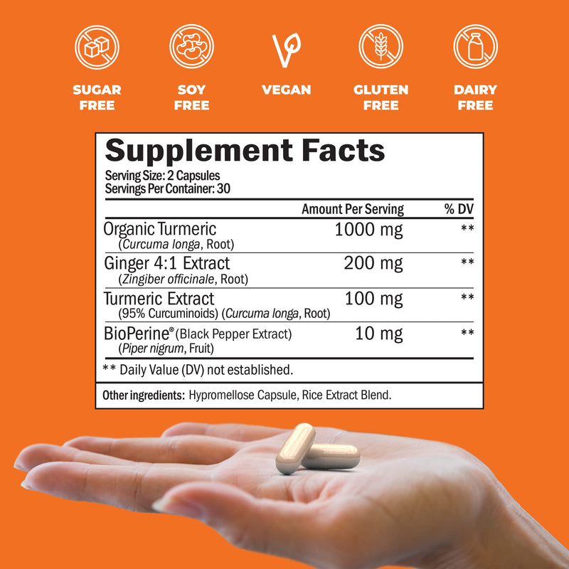 Turmeric Curcumin & Ginger Supplement with BioPerine Black Pepper - Natural Joint Discomfort Relief & Immune Support Capsules with 95% Curcuminoids. Vegan Antioxidant for Healthy Inflammatory Response - NewNest Australia