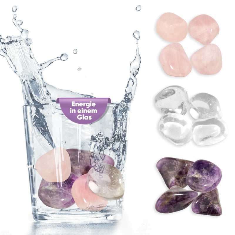 PURAJA basic set for water revitalization | Natural tumbled stones | Premium mixture for gemstone water | Basic mix: rose quartz, amethyst, rock crystal (150g) 150 g (pack of 1) - NewNest Australia
