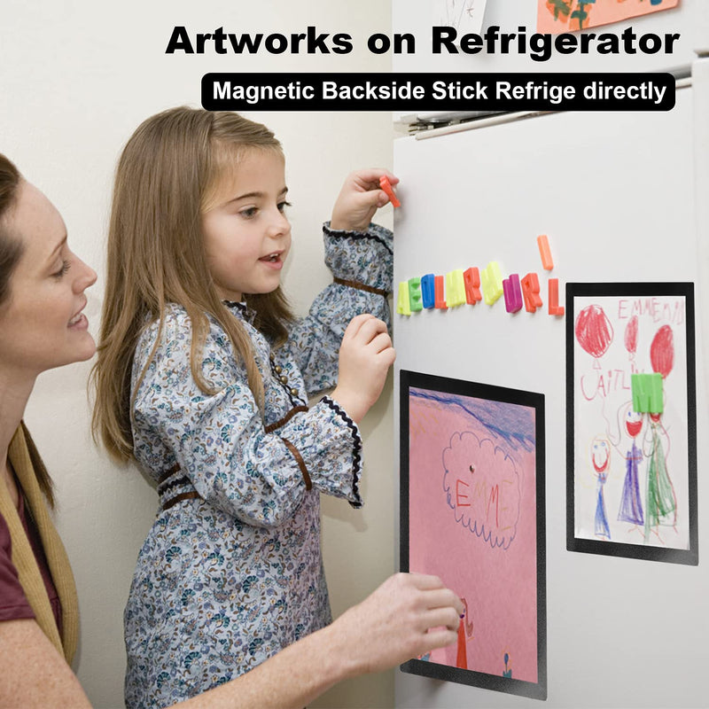 Nellvita 4Pcs Magnetic Signs Holder, for 8.5" x 11" Letter, Durable PVC Magnetic Document Holder, Magnetic Picture Poster Frame, Can Self-Adhesive Wall/ Door/ Window or Magnetic for Refrigerator Black 4 Pcs - NewNest Australia