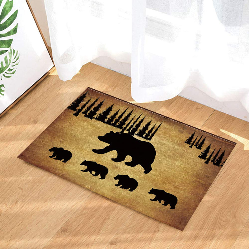 JAWO Black Bear Shower Curtain and Bath Mat Set, Rustic Cabin Bears Animal Shower Curtains Fabric 69X70 Inch, Bathroom Accessories Hooks Rug Sets - NewNest Australia