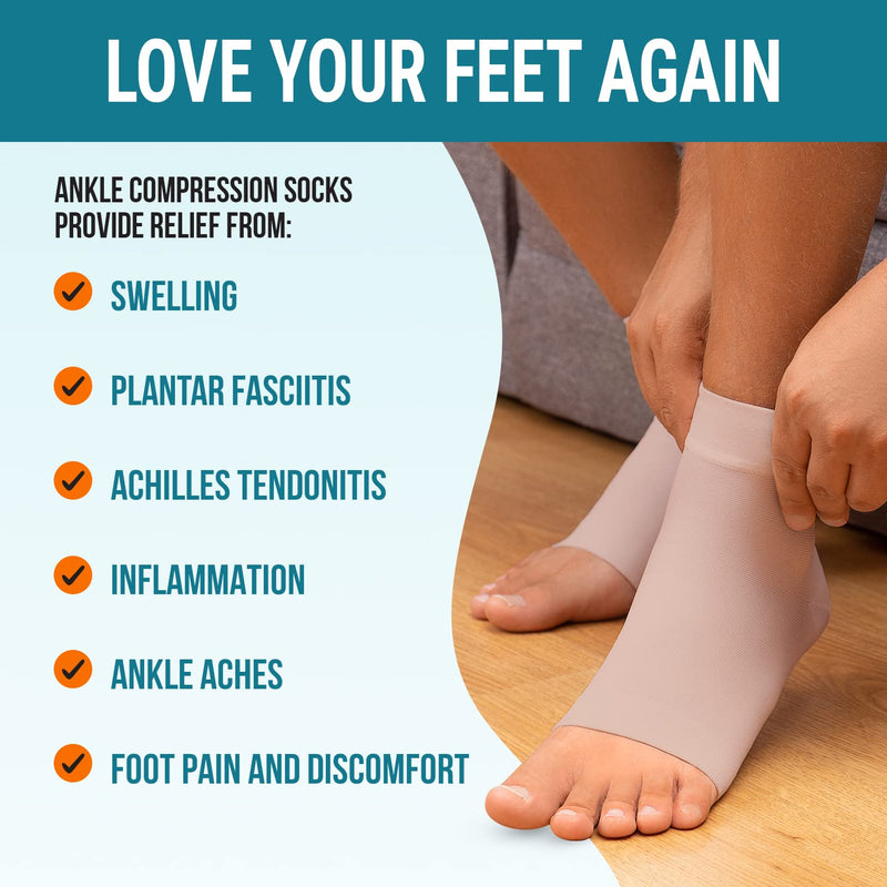 Ankle Compression Sleeve - 20-30mmhg Open Toe Сompression Socks for Swelling, Plantar Fasciitis, Sprain, Neuropathy - Nano Brace for Women and Men Medium (20-30 mmHg) Beige - NewNest Australia