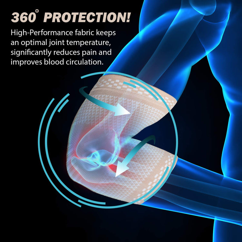 PowerLix Elbow Brace Compression Support (Pair) - Elbow Sleeve for Tendonitis, Tennis Elbow Brace and Golfers Elbow Treatment, Arthritis, Workouts, Weightlifting – Reduce Elbow Pain Beige Small - NewNest Australia