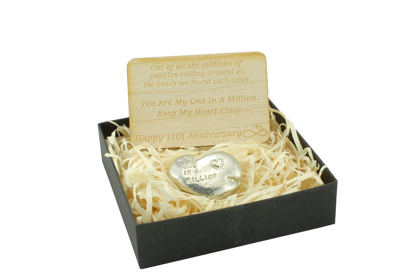 NewNest Australia - 11th Your My One in A Million Gift - 11th Anniversary Metal Heart Pebble Gift -Keep My Heart Close 