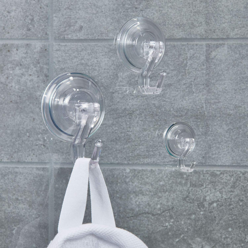 NewNest Australia - iDesign Plastic Power Lock Suction Cup Hooks for Hanging Loofahs, Towels in Master, Guest, Kids' Bathroom, Set of 6, Clear 