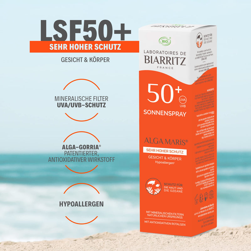 Laboratoires de Biarritz - Sun spray SPF50+ ALGA MARIS® organic certified - Face and body - For babies, children and adults - Light fluid texture - 100ml - Made in France SPF50+ 100.00 ml (pack of 1) - NewNest Australia