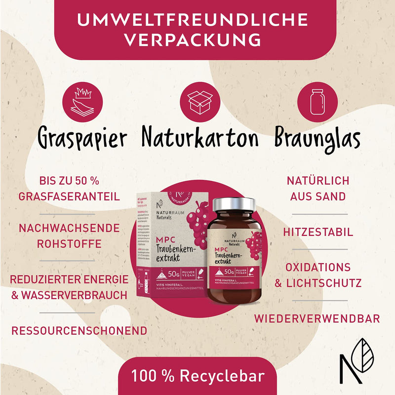 MPC grape seed extract powder I 50 g in a glass I Vegan I up to 44 times more bioavailable than OPC grape seed extract I High dosage I Quality from Champagne in France I No additives - NewNest Australia
