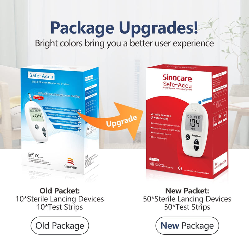 sinocare Safe Accu Diabetes Testing Kit, Blood Glucose Monitor, with Test Strips x 50 & Lancing Devices x 50 & Case, for UK Diabetics -in mmol/L Safe Accu Glucometer x 50 strips - NewNest Australia