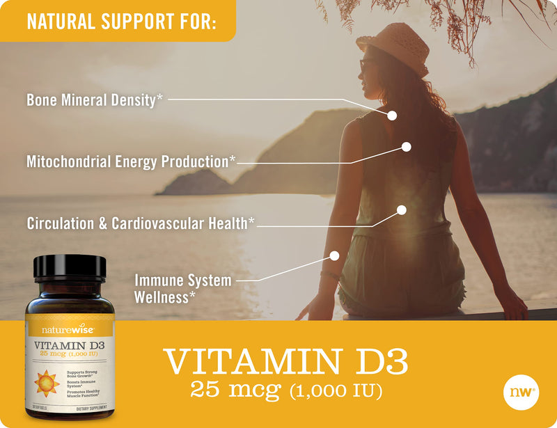 NatureWise Vitamin D3 1000iu (25 mcg) 1 Month Supply for Healthy Muscle Function, Bone Health and Immune Support, Non-GMO, Gluten Free in Cold-Pressed Olive Oil, Packaging May V, 30 Count 30 Count (Pack of 1) 1000 IUs - NewNest Australia