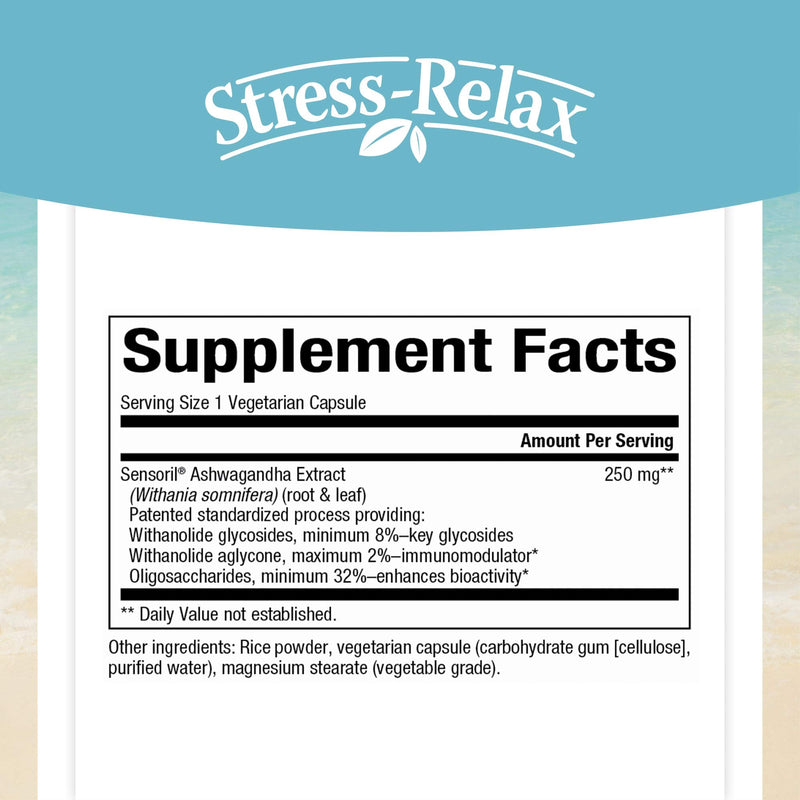 Stress-Relax Ashwagandha Sensoril by Natural Factors, 60 vegetarian capsules (60 servings) Standard Packaging - NewNest Australia