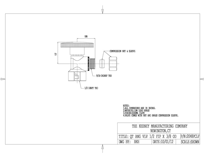 Plumb Pak, Chrome Keeney 2048PCLF 1/2-Inch FIP by 3/8-Inch O.D. Lead Free Quarter Turn Angle Valve - NewNest Australia