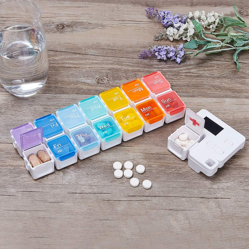 Portable Pill Box with Smart Reminder Alarm, 14 Grids Intelligent Electronic Digital Timer AM and PM Medicine Dispenser, Weakly Pill Organiser for Outdoor Travel Work - NewNest Australia