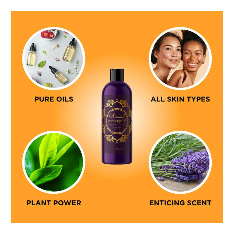 Aromatherapy Sensual Massage Oil for Couples - Aromatic Lavender Massage Oil Enhanced with High Absorption Sweet Almond Oil Jojoba Vitamin E and Relaxing Lavender Essential Oil - Full Body Massage Oil 8 Fl Oz (Pack of 1) - NewNest Australia