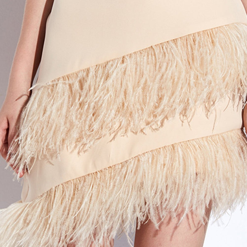FQTANJU 2 Yards Soft & Natural Ostrich Feathers Fringe Trims Ribbon Used for Dress, Sewing, Craft Clothing, Lighting Decoration, Clothing DIY, etc. (Beige) Beige - NewNest Australia