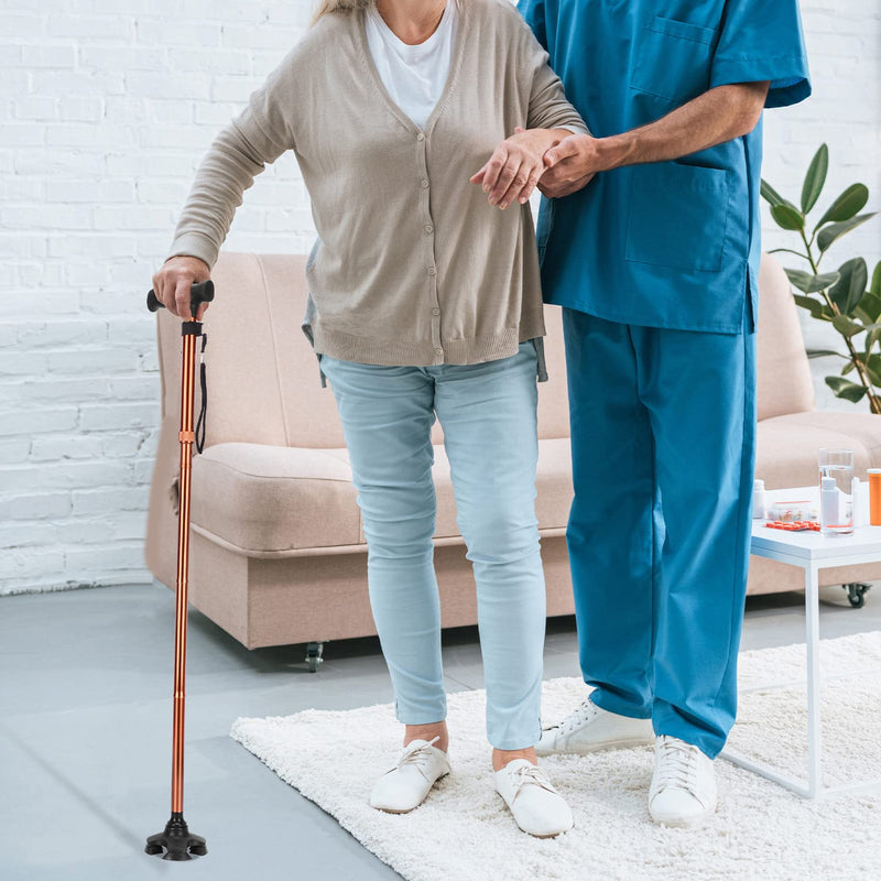 supregear Folding Cane, 5-Level Adjustable Folding Cane with T-Handle and Anti-lost Wrist Strap Non-Slip Self-Standing 4-Legged Rubber Support Collapsible Cane for Elderly Disabled Men Women Brown - NewNest Australia