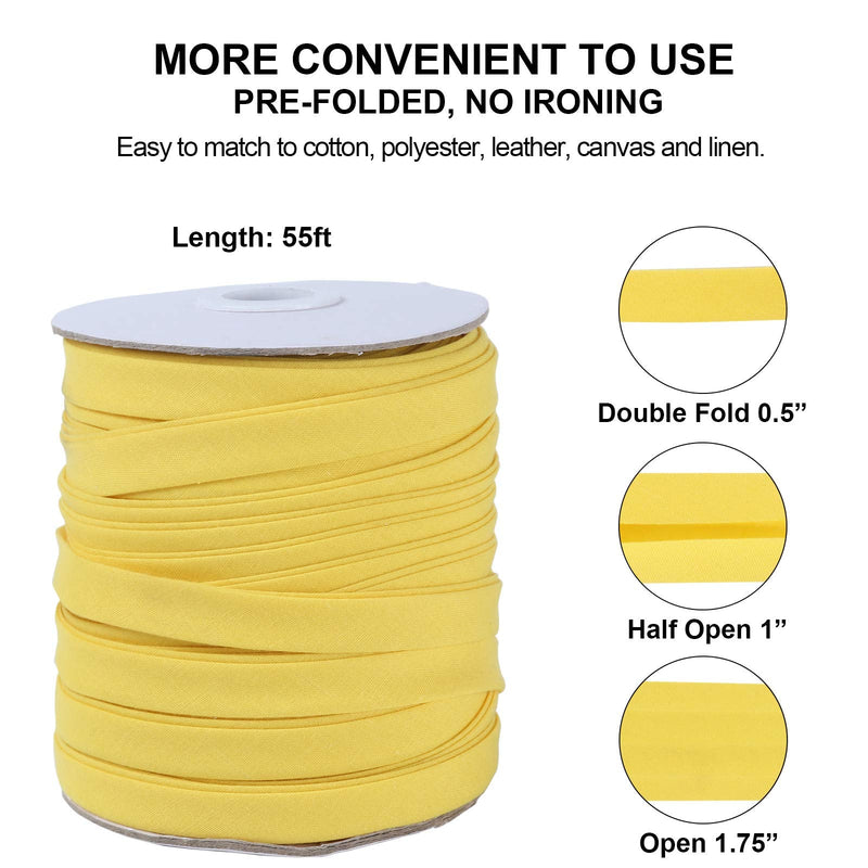 Bias Tape Double Fold 1/2 inch, Double Fold Bias Binding Tape 55 Yards (Yellow) and 4 Pieces Sewing Fabric Chalks for Crafts, Sewing, Seaming, Hemming, Piping, Quilting. yellow - NewNest Australia
