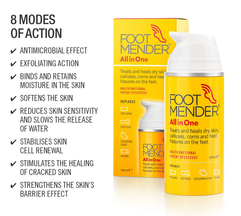 Footmender All in One | Treats and Heals Dry Feet, Hard Skin (calluses), Corns and Cracked Heels (Heel fissures) | Significant Effect After First Treatment | 100ml - NewNest Australia