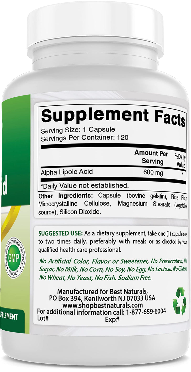 Best Naturals Alpha Liopic Acid 600 mg 120 Count - ALA Alpha Lipoic Acid Powerful Antioxidant 120 Count (Pack of 1) - NewNest Australia