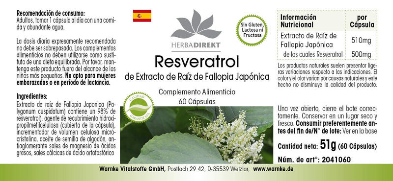Resveratrol 500mg - High Dose - Knotweed Extract - 60 Capsules | HERBADIREKT by Warnke vital substances - NewNest Australia