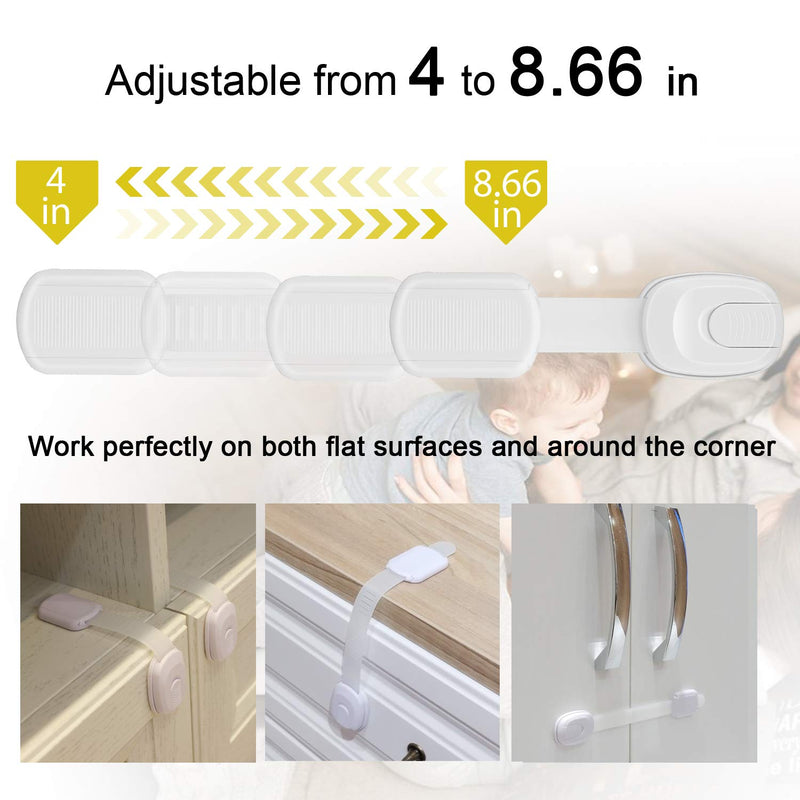 Betertek Cabinet Locks Child Safety Refrigerator Lock Drawer Locks Baby Proof Fridge Lock Kids Safety Latches Strap Locks (10 pack) for Dresser, Toilet Seat, Oven, Dishwasher, with Extra Adhesive - NewNest Australia