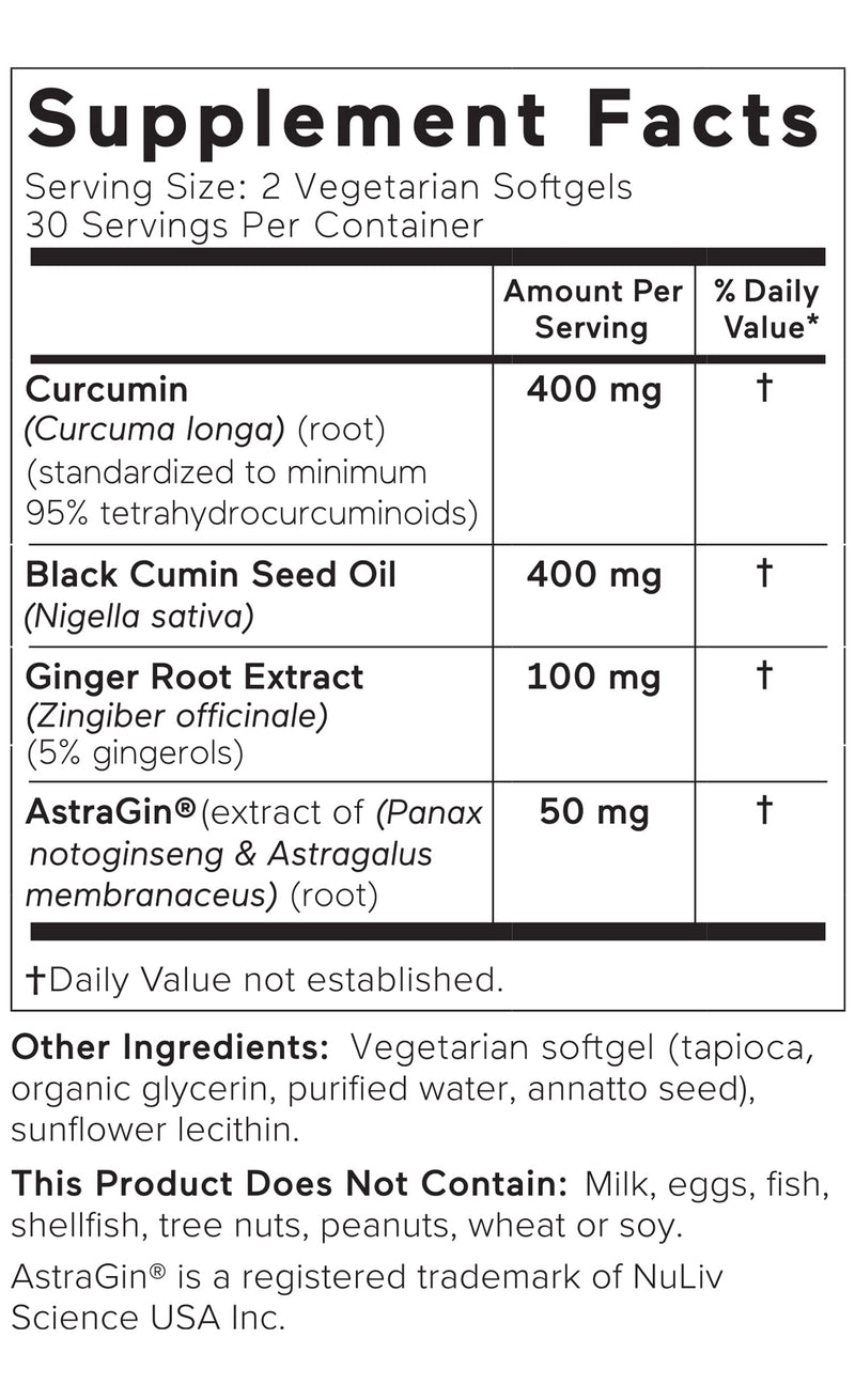Smarter Nutrition Curcumin - Potency and Absorption in a SoftGel - The Most Active Form of Curcuminoid - 95% Tetra-Hydro Curcuminoids, 1 pack of 60 capsules - 30 Servings (Packaging May Vary) - NewNest Australia