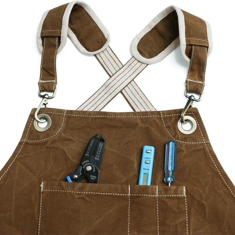 Jeanerlor Waxed Canvas Work Apron for Women with 11 Pockets Water-Resistant Tool Apron Smart Cross-Back Straps Design Adjustable S-M (Coffee) Comfortable 12oz Washed Shop Apron Adjustable:S to M Coffee - NewNest Australia