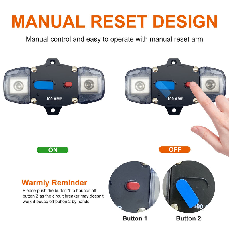 Erayco 100 Amp Circuit Breaker with Manual Reset, 12-48 Volt DC, 0-8 Gauge Trolling Motor Car Stereo Audio Inline Fuse Block Holders Inverter for Automotive Rv Marine Boat (100A) 100Amp - NewNest Australia