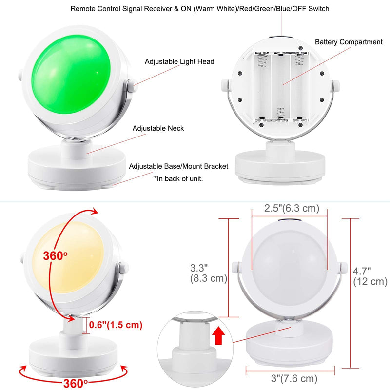 HONGUT LED Accent Lights Battery Operated, Dimmable Picture Light with Remote, 12 Color Changing Art Lights, Wireless Puck Light with 360°Rotate Lights Head, Stick on Spotlight for Dartboard, Painting 1 Pack - NewNest Australia