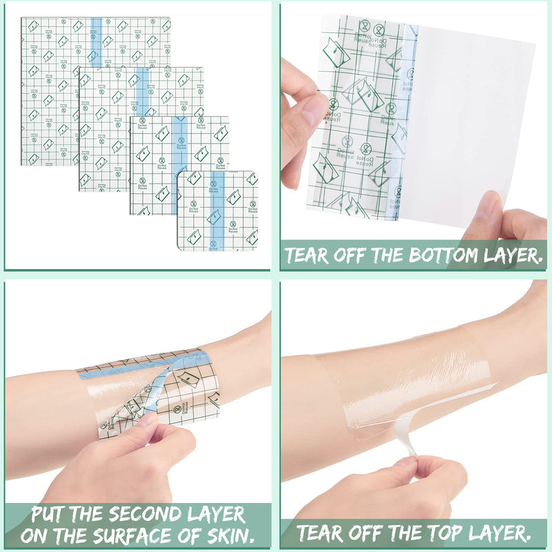 100 Pieces Transparent Stretch Adhesive Bandage Waterproof Bandage Clear Protective Shower Patch Film Cover Bandages Tattoo Aftercare Bandage Adhesive Wrap, 4 Sizes (3 Inch, 4 Inch, 6 Inch, 8 Inch) - NewNest Australia