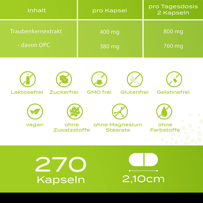 Plusvive OPC grape seed extract 270 capsules - high dose with 400 mg extract per capsule - from French grapes - laboratory tested and vegan single - NewNest Australia