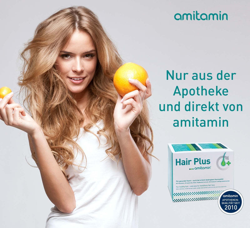Amitamin Hair Plus Hair Vitamins 60 Capsules, Pharmacy Quality, Also For Hereditary Hair Loss, With Biotin, Vitamin B1, B2, B6, B12, Millet And Grape Seed Extract, Vitamin A, C, E, Selenium - NewNest Australia