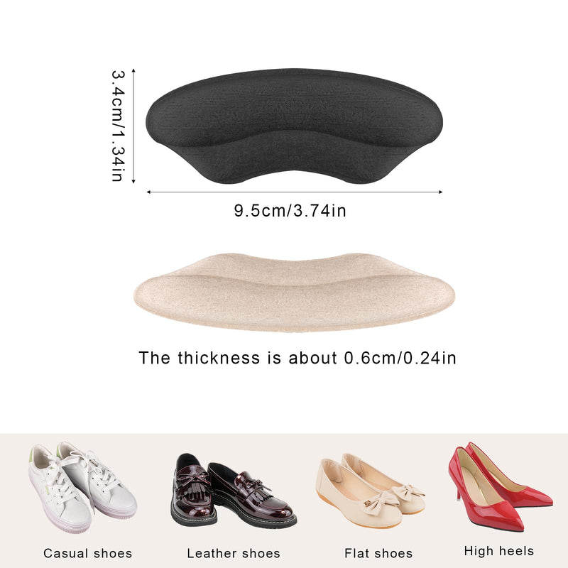 LUTER 2pairs Heel Pads, Soft Heel Cushion Inserts Shoes Too Big Inserts Heel Cushion Pads Self Adhesive Shoe Pads Heel Grips Heel Protectors Heel Inserts for Women Men Most Shoes (Apricot, Black) - NewNest Australia