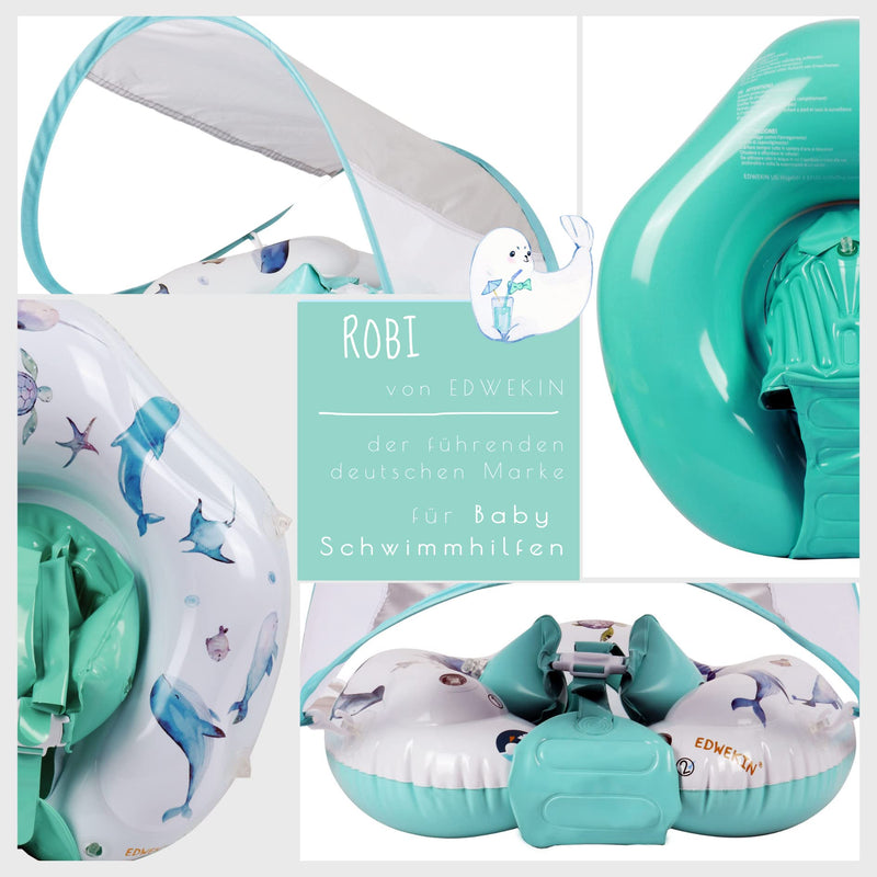 Edwekin Unique Baby Swimming Ring With Hand-Painted Motifs | Innovative Baby Swimming Aid With Sun Protection Canopy Upf50+ | Children'S Swimming Rings | Baby Float For 6 Months To 3 Years Robi - NewNest Australia